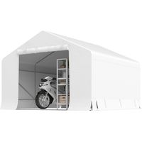 Capanno da Giardino e Tenda Garage 3x3 m Impermeabile con Porta Avvolgibile, Metallo e PE, Bianco