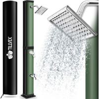 Tillvex – Douche solaire 40 L avec capot de protection – Chauffage solaire jusqu'à 60°C – Montage rapide au sol – Pommeau effet pluie