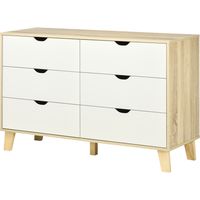Comoda 6 Cajones Cajonera Dormitorio Salon Estudio Moderno 120x40x76 cm Natural Blanco