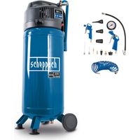 Scheppach Compresseur vertical portatif HC51V – Moteur puissant 1500 W – Sans huile – Cuve de 50 L – 10 bar – Puissance d'aspiration 220 L/min – 13 accessoires à air comprimé + tuyau 8 m