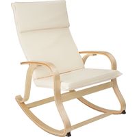 Fauteuil à bascule avec accoudoirs cadre en bois et coussin beige