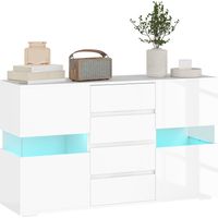 Credenza Moderna con LED Regolabile con Telecomando, 4 Cassetti e 2 Armadietti, 120x34x70 cm, Bianco