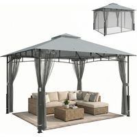 Tonnelle de jardin avec double toit et parois en filet UPF50+ pour terrasse extérieure 360 x 300 x 275 cm Gris