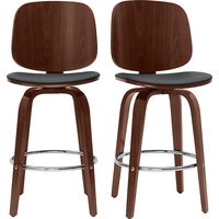 Tabourets de bar design pivotants noirs et noyer H66 cm (lot de 2) BECK