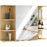 Armario de Baño de Pared con Espejo Puerta Estantes Abiertos 80x20x59 cm Natural