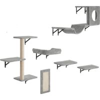 Mophorn Mensole da Parete per Gatti Set 6, Posatoi Montati a Parete per Gatti con Trampolini, Amaca,Divano, Albero per Gatti, Set di Mobili da Parete per Gatti Fino a 18.14kg per Dormire, Arrampicarsi