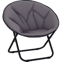 Silla de Platillo Plegable Silla de Luna con Asiento de Tela Oxford y Patas de Metal Carga 120 kg 80x80x75 cm Gris