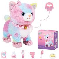 Touch and Voice Controlled Remote Control Cat with Leash, Lifelike Walking Cat Toy That Can Walk, Meow, and Wags Tail, Best Festive Gift for Boys and Girls Ages-Crezuo
