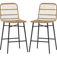 Taburetes Altos de Cocina con Respaldo y Asiento de Ratán Marrón Juego de 2