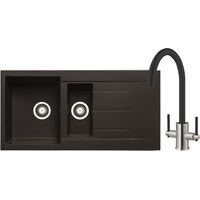 Prima+ Granite 1.5 Bowl inset Kitchen Sink With Swan Neck Mixer Tap 1000mm L x 500mm W - Black