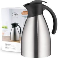 alfi BONO TT 1,5l, caraffa thermos isolante con doppia parete in acciaio, con plastica nera, tiene caldo per 12 ore, freddo per 24 ore, chiusura a vite con comodo pulsante,per lavastoviglie,senza BPA