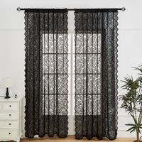 Ensemble de deux rideaux en dentelle voilage haut de gamme, laissant passer la lumière, à tringle, noirs, 140 cm de large x 160 cm de haut