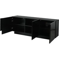 Armoire de rangement buffet noir mat à 4 portes avec compartiments séparés et étagères intermédiaires dimensions 160×35×60cm meuble de rangement multifonction pour salon, entrée et salle à manger dome