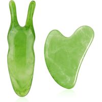 Lot de 2 outils Gua Sha pour le visage, planche de massage Gua Sha en jade naturel, outil de massage Gua Sha pour le visage, les joues et le nez, pierre de massage pour le corps, vert