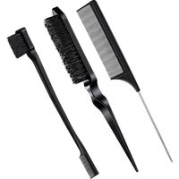 3 Pcs (noir, Plastique) Set De Brosse Cheveux De Bord En Poils Brosse Bord Double Face Peigne Dos Lisse Peigne Double Tranchant Peigne Queue