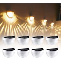 8 Pack Solar Fence Lights Outdoor, Wireless LED Garden Lights Solar Powered, Waterproof Solar Wall Lights Outdoor for Decorations, Railing Fence, Yard, Deck,Stairway,Gate, Wall (Warm White)