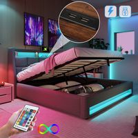 Polsterbett mit USB 180x200cm,LED Doppelbett mit Lattenrost aus Metallrahmen,Bettgestell aus Leinenmaterial Jugendbett (Ohne Matratze)