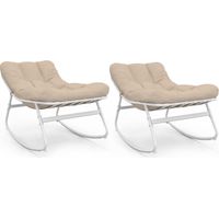 Set di 2 sedie a dondolo da giardino ARONA, bianche con cuscini beige