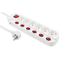 Multiprise MCPOWER, 6 prises, avec interrupteurs individuels, câble de 1,5 m, blanc