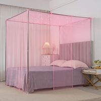 Baldacchino da letto 200x220 cm con bordo in pizzo e supporto per zanzariera — Rete anti-insetti a maglia ultra-fine (con telaio), Rosa