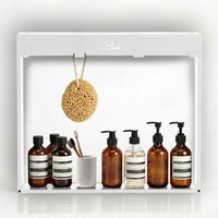 ShowerNIZR® Estante de ducha Arctic White - Estante de ducha sin taladro para colgar en mampara de vidrio de acero inoxidable con 4 ganchos