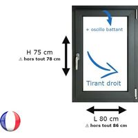 Fenêtre PVC 1 vantail H 75 x L 80 cm OB anthracite pour pose en neuf - tirant droit