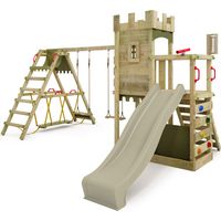 Fatmoose – Aire de jeux en bois XXL avec toboggan 220 cm – Mur d escalade et balançoire SurfSwing – Pour enfants jusqu à 10 ans
