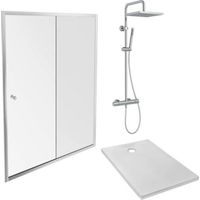 JACOB DELAFON Plato de ducha Ipso 120 x 80 cm + nicho corredero + columna de ducha Brigitte