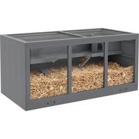 Jaula de madera para hámster – Conejera con bandeja y techo abatible – Recinto para juego y ejercicio – 115 x 57 x 55 cm – Gris