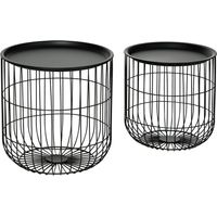 Table d'appoint de canapé - Design Scandinave - Ensemble de 2 Tables avec Rangement - Acier Noir