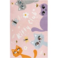 Tapis enfant rose chat doux lavable anti allergie - 160 x 115 cm