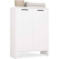 NINA - Armario de baño con cesto para la ropa, 3 estantes y 2 puertas - Blanco