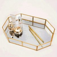 pièce Plat à bijoux de luxe en verre et laiton, de forme polygonale, pour cosmétiques et bijoux, idéal comme organiseur de bureau