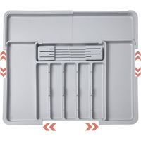Cutlery Tray, Expandable Cutlery Storage, Kitchen Drawer with 2 Removable Knife Blocks and 9 Compartments, Expandable Cutlery Tray, Grey