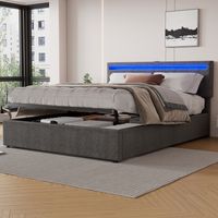Letto contenitore imbottito in lino grigio 160x200 cm con LED, USB-C e rete a doghe
