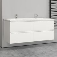 1200MM White MDF material High Gloss Vanity UnitгмWall Mountedгм4 Double-DrawerгмDetachableгмSoft closed + White Thin Ceramic Basin