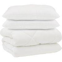 Ensemble de couette en duvet, comprenant 3 oreillers, en microfibre blanche, garni de duvet d'oie.