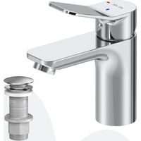 AM.PM Badarmatur mit Pop-Up Ablaufventil für Waschbecken Wasserhahn Bad Chrom Waschtischarmatur mit Ablaufgarnitur 1 1/4 Zoll Messing Ventil Ablauf