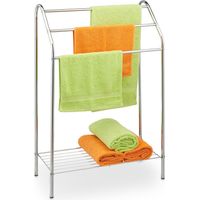 Relaxdays Toallero de Pie con 3 Barras Escalonadas, Balda, Acero, 83,5 x 57,5 x 25,5 cm, Colgador Toallas Baño, Plateado