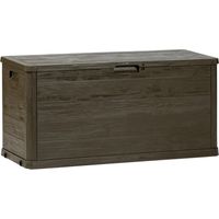 Toomax Multibox Woody's baule da 280L multiuso 117x45x56h cm portaoggetti da giardino, colore marrone effetto legno, resistente ai raggi UV, dotato di foro per lucchetto, ideale per esterni