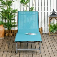 Silla de sol, tumbona con ruedas, respaldo ajustable, tumbona de jardín de poliéster y aluminio azul 195 x 165 x 102 cm para comodidad al aire libre
