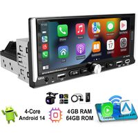 Autoradio 1 DIN avec écran Android 14 Carplay Navi Bluetooth WIFI - 4+64G DAB+ CAM