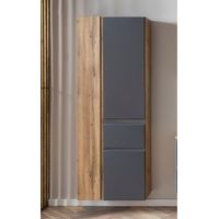 Badezimmer Hochschrank mit Schublade 65cm VASTO-03-GREY in Wotan Eiche Nb. mit grau matt, B/H/T ca. 65/180/35 cm