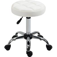Sgabello girevole rotondo con ruote, altezza regolabile, rivestimento finta pelle, bianco
