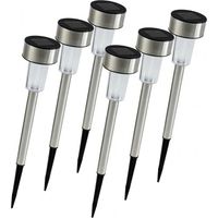 Juego de 6 luces solares LED para exteriores - Luces tipo bolardo para plantación - ∅ 4,5 cm - H.31 cm - Batería de 1,2 V/150 mA - Acero inoxidable + ABS