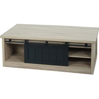 Mesa de centro mesa auxiliar con puerta corredera 6 compartimentos de almacenamiento aspecto madera metal 44x120x60 cm 040008435
