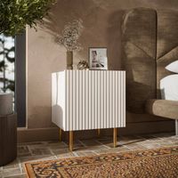 2er-Set Farini Nachttische, Niedrige Kommode mit Flügeltür und Innenfach, Schilfoptik, 45x40 h51 cm, Beige