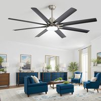 Grand ventilateur de plafond intelligent 66 pouces 8 pales éclairage LED dimmable télécommande moteur DC 6 étages réversible style industriel.