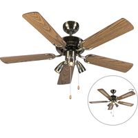 Qazqa – Ventilateur de plafond 110 cm en acier – 5 pales en bois – Mode été/hiver – 3 x 50W GU10 – Silencieux 43,5 dB