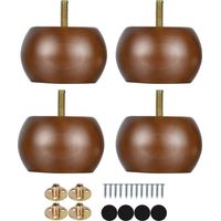 2-Zoll-Kugelförmige Möbelfüße, Rundmutter, Massivholz-Sofabeine, 4er-Set, vorgebohrte M8-Schrauben mit Metallhalterungen, braun